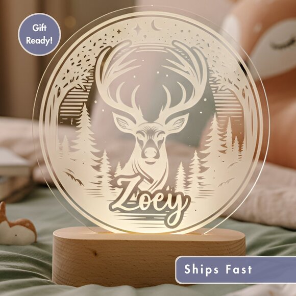 Deer LED Name Light | Woodland Kids Room Decor & Baby Shower Gift - Picture 1 of 8